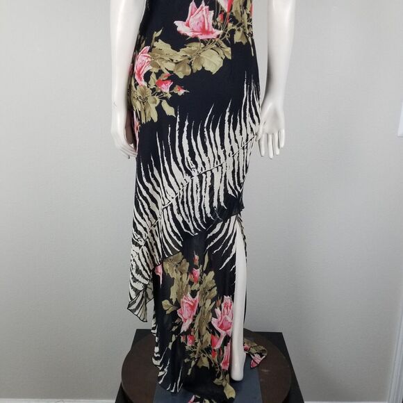 Alberto Makali Black Floral Asymmetrical One Shoulder Maxi Rayon Dress Size 8 - Picture 8 of 16